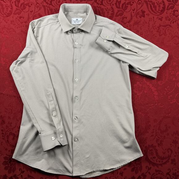 Mizzen Main Performance Shirt Mens M Green Check Trim Fit Maylard Button Lng Slv - Picture 2 of 9